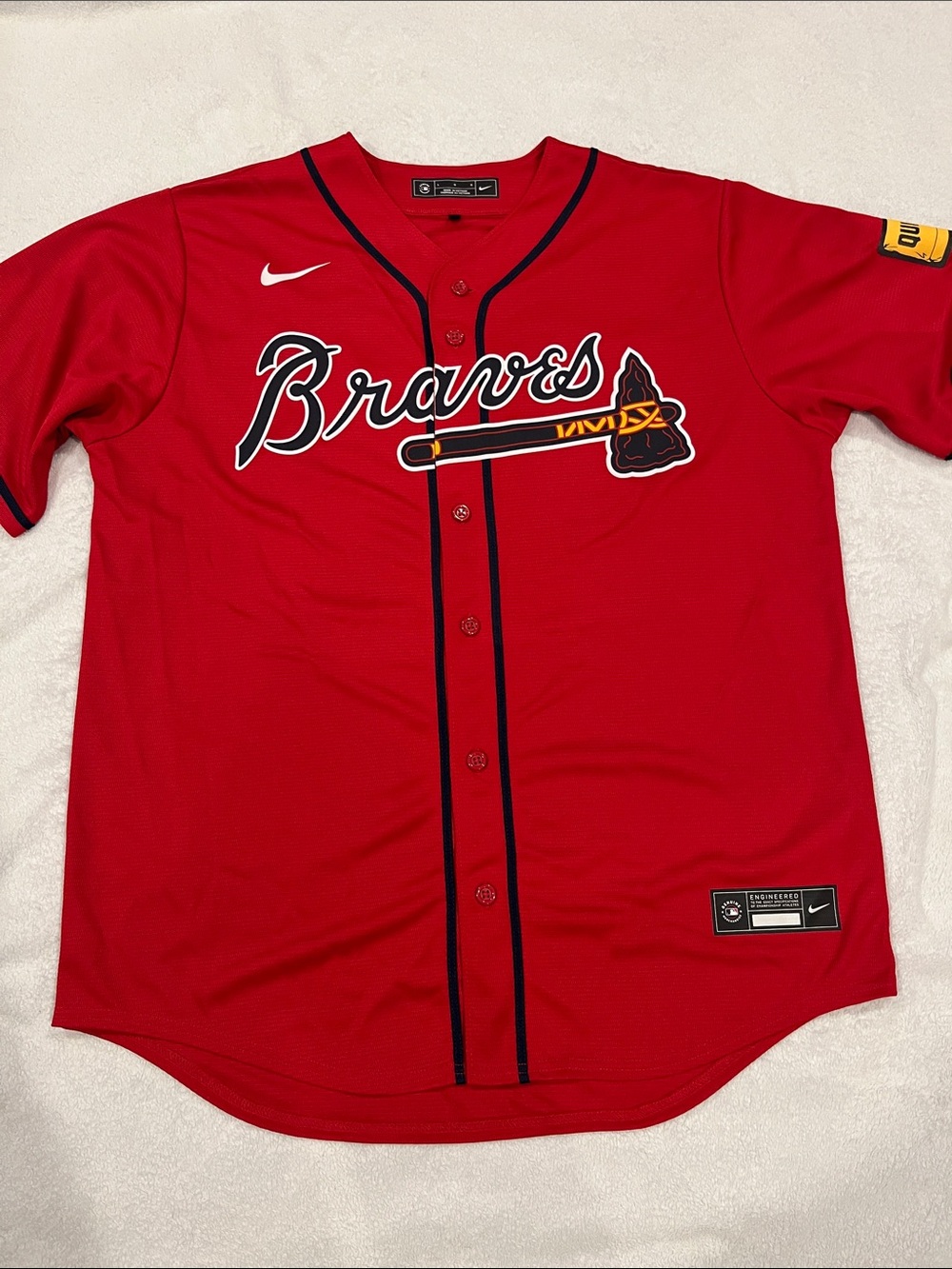 Nike Red Atlanta Braves Button-Up Jersey with Navy Trim